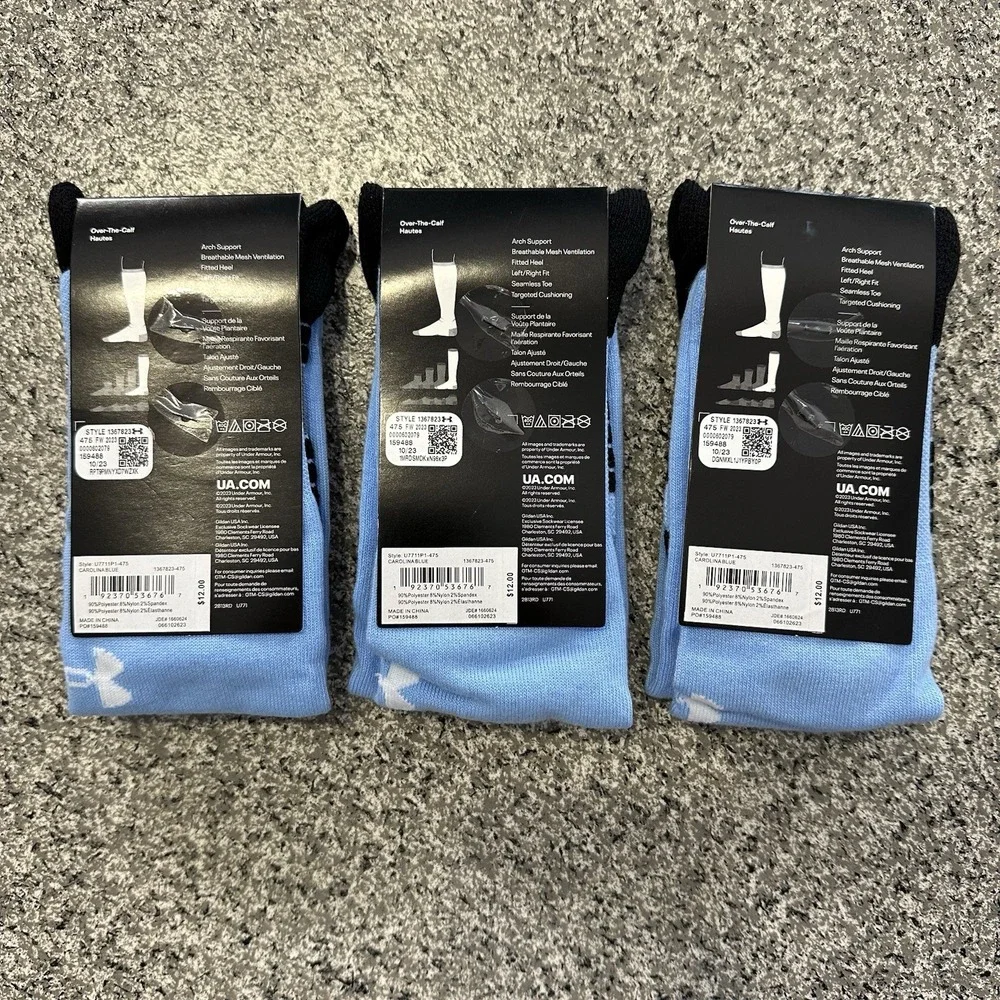 Under Armour Socks Youth L Lot 3 Pairs Kids 13.5-4.5Y Team Sports Cushioned Blue